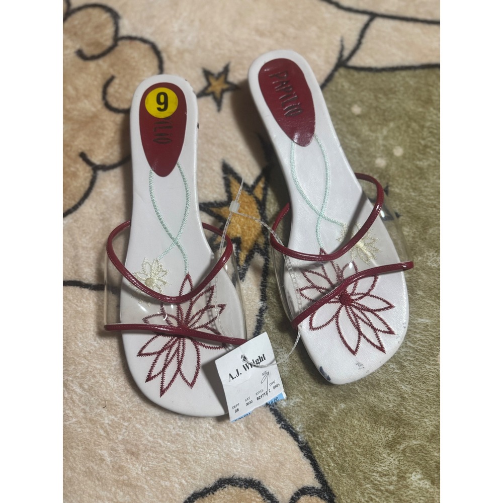 Papilio Red Flower‎ Thong Sandals Slides Women's Size 9